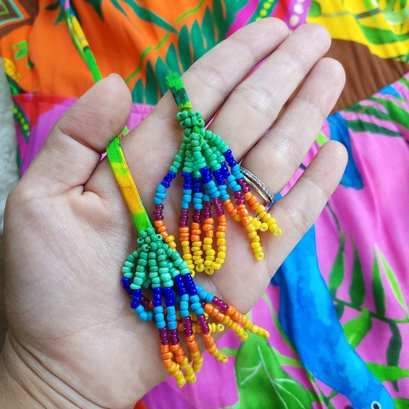 Farm Rio Anthropologie Palila Fringe Beaded Tassel Tiered Midi Dress - Picture 8 of 14